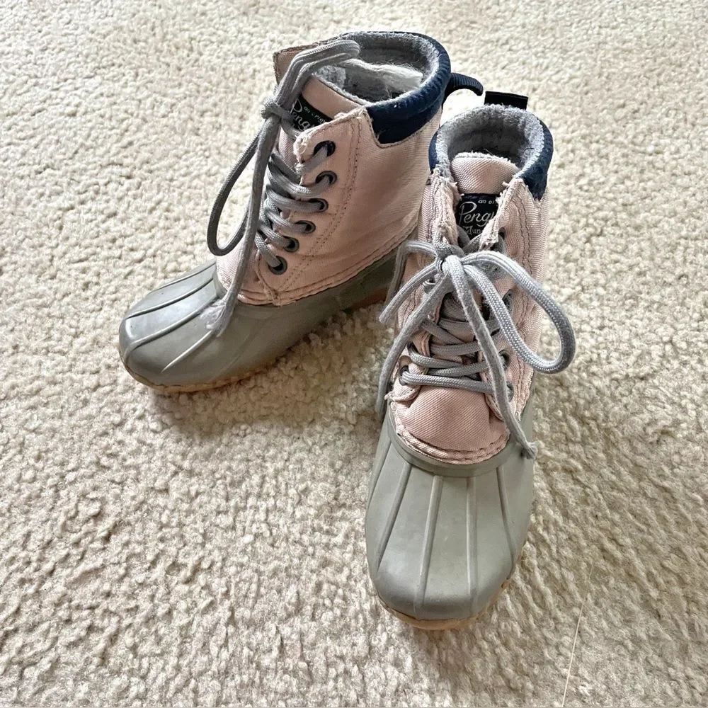 Original Penguin Girls Pink and Gray Duck Boots Size 13 Toddler Winter Rain